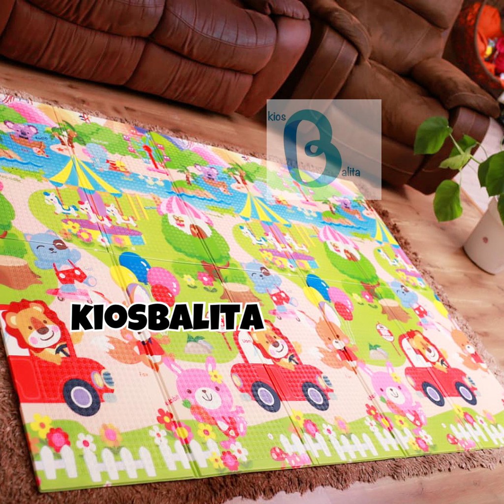 Playmat Premium Anak Bayi Lipat Tebal 1cm Double Pad (Bonus Tas) / Karpet Anak Playmat Kartun