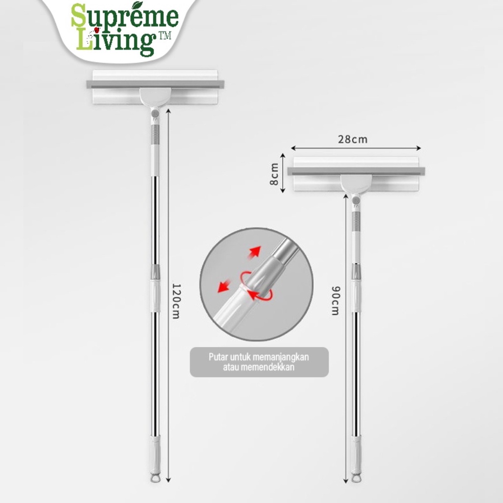 Alat Pembersih Kaca Jendela Wiper Teleskopik Fleksibel Gagang Panjang 2 in 1
