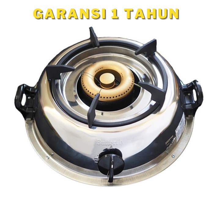 Kompor Gas 1 tungku Bulat Butterfly 329S Tungku Cor Body Stainless dengan burner kuningan