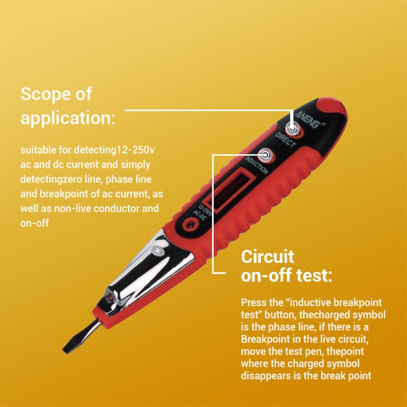 Tester Tegangan Listrik AC / DC 12-250V Dengan Layar LCD