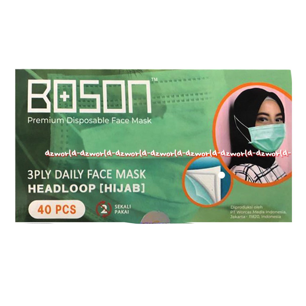 Boson 3ply Daily Face Mask Hijab Masker Tali Jilbab Untuk Harian 40pcs