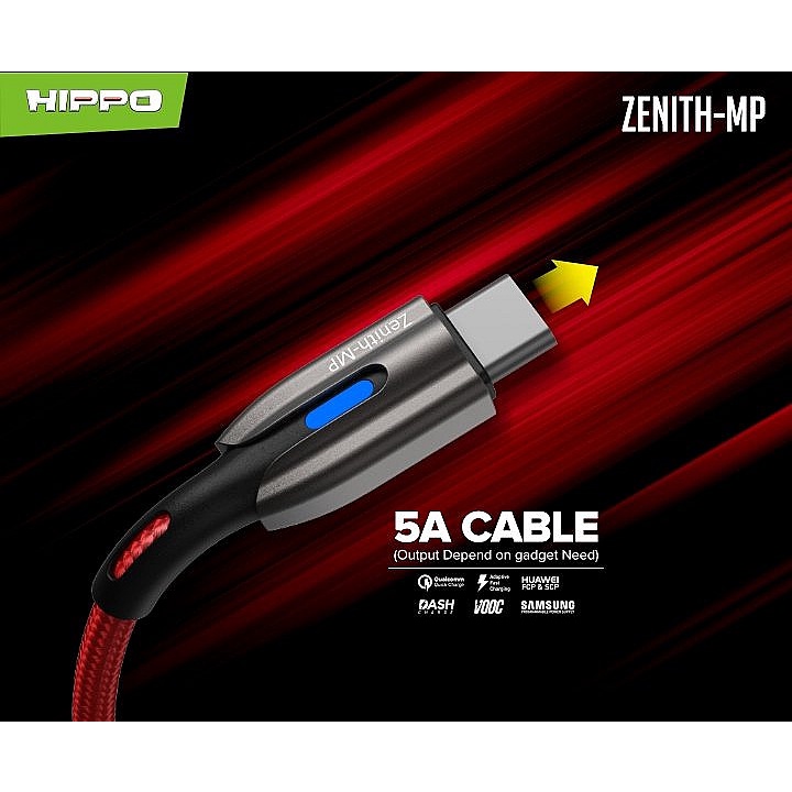 Hippo Zenith MP Kabel Data USB Type C 5A Fast Charging Support 100W Original