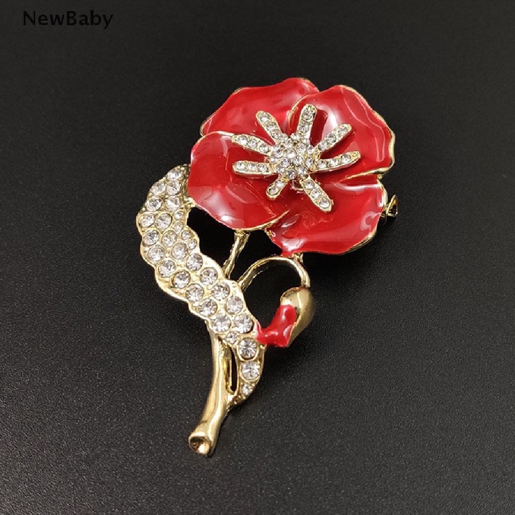 Newbaby Bros Pin Enamel Bunga Anyelir Merah Lapis Emas Untuk Wanita