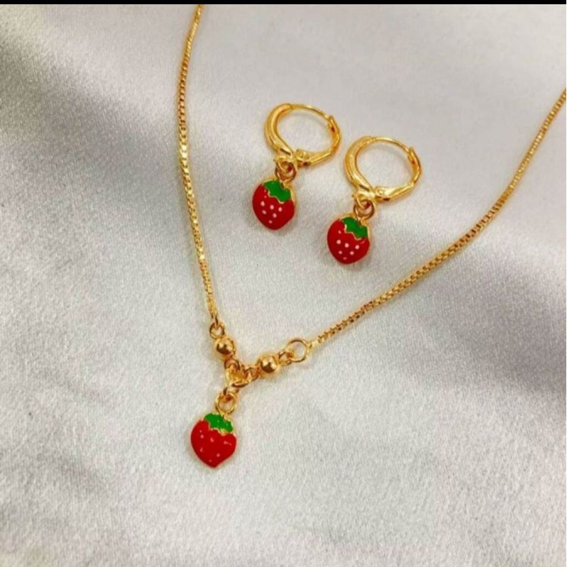 Set perhiasan anak strawberry merah gold