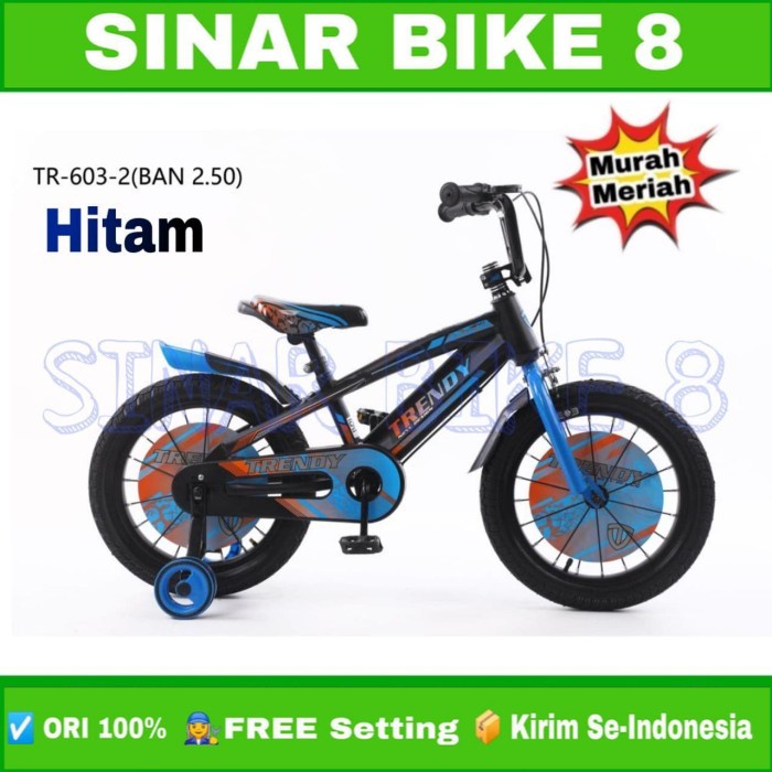 Sepeda Anak Laki Ukuran 12 16 18 Inch 730  Ban 3.0 Ban Pompa TRENDY TR 603- 2 Ban Jumbo 2.50