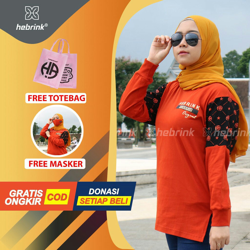 ⭐EKSLUSIVE⭐ Sweatshirt Hebrink Original HB27 Teracotta - kaos wanita panjang - atasan panjang wanita