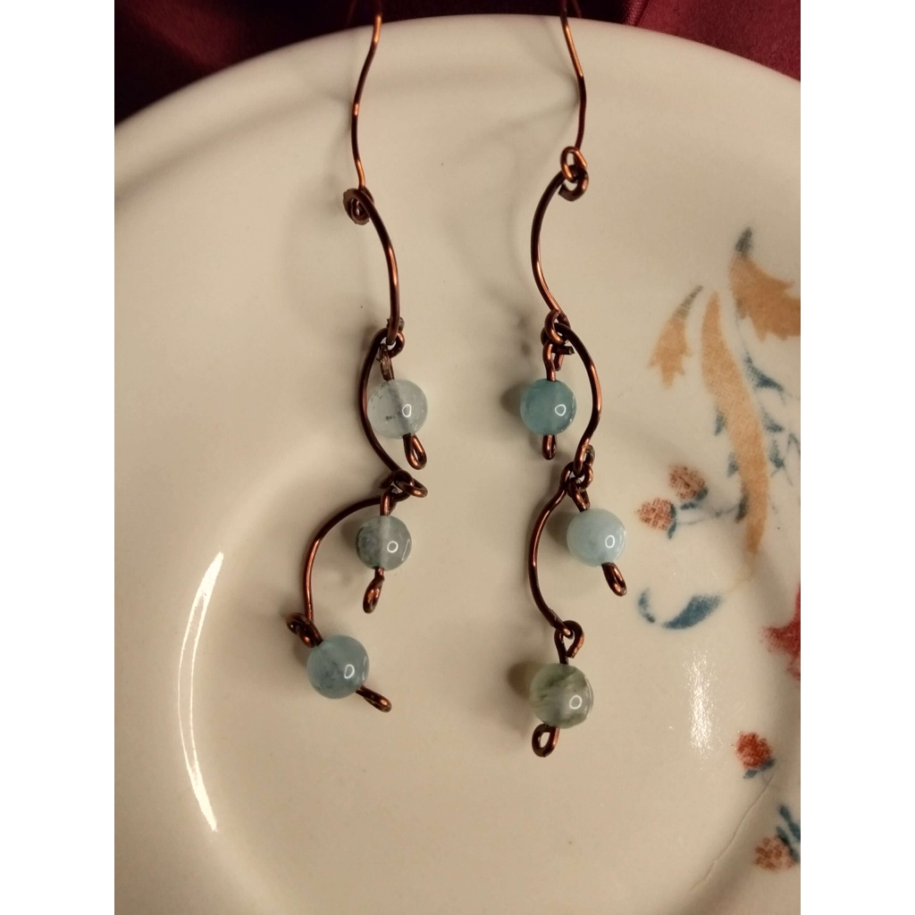 Aquamarine Hanging stone (Copper earrings) - Anting batu Aquamarine