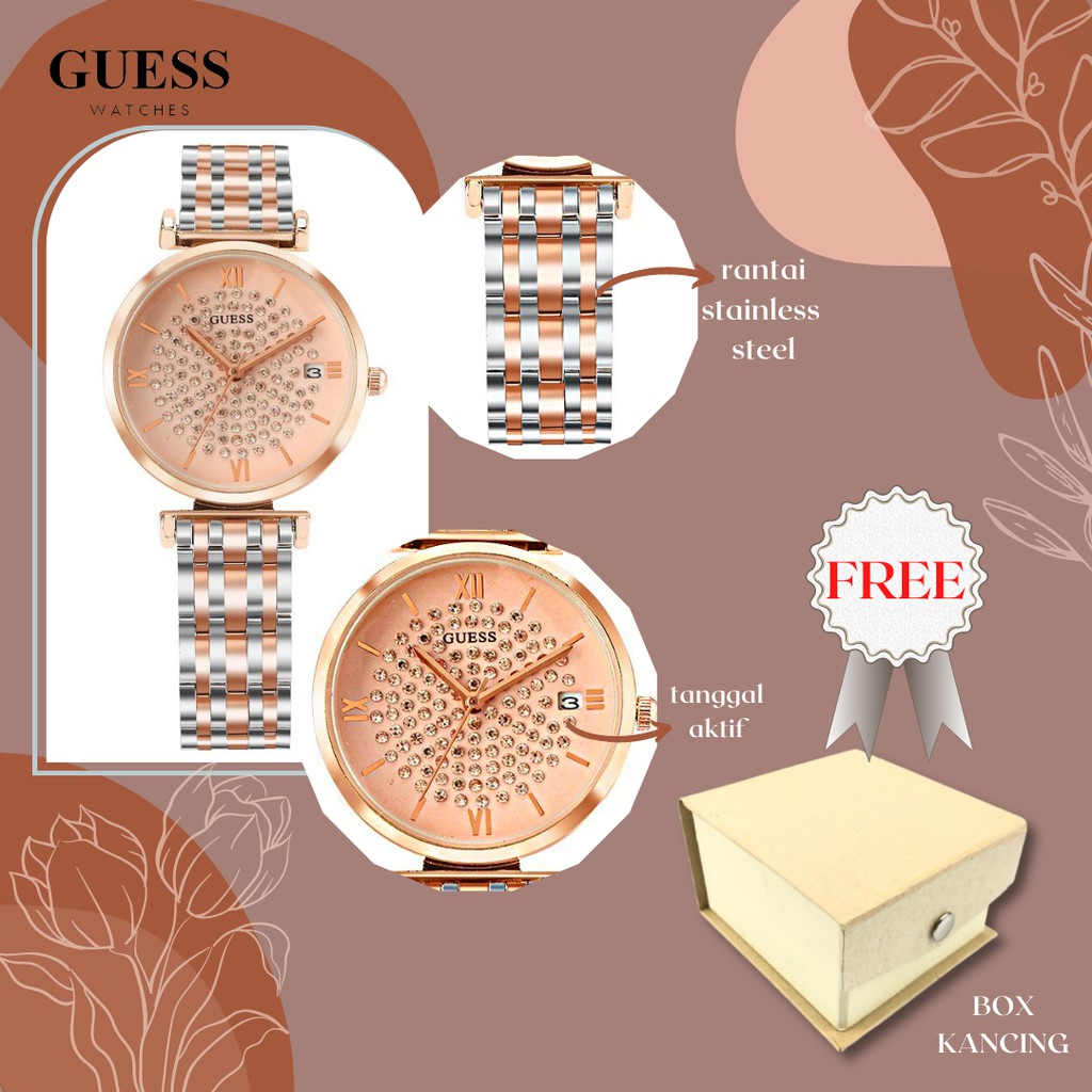 Jam Tangan Analog Wanita Guess Diamond Mode Bisnis Display Kuarsa Jam Wanita Tali Rantai Tahan Air