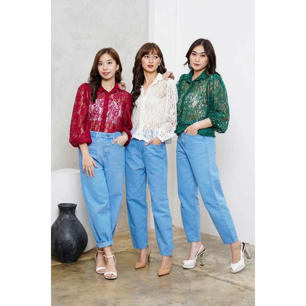 Baju Atasan Wanita Blouse Lengan Panjang All Size Free Size Warna Merah Putih Hijau Tema Natal Terba