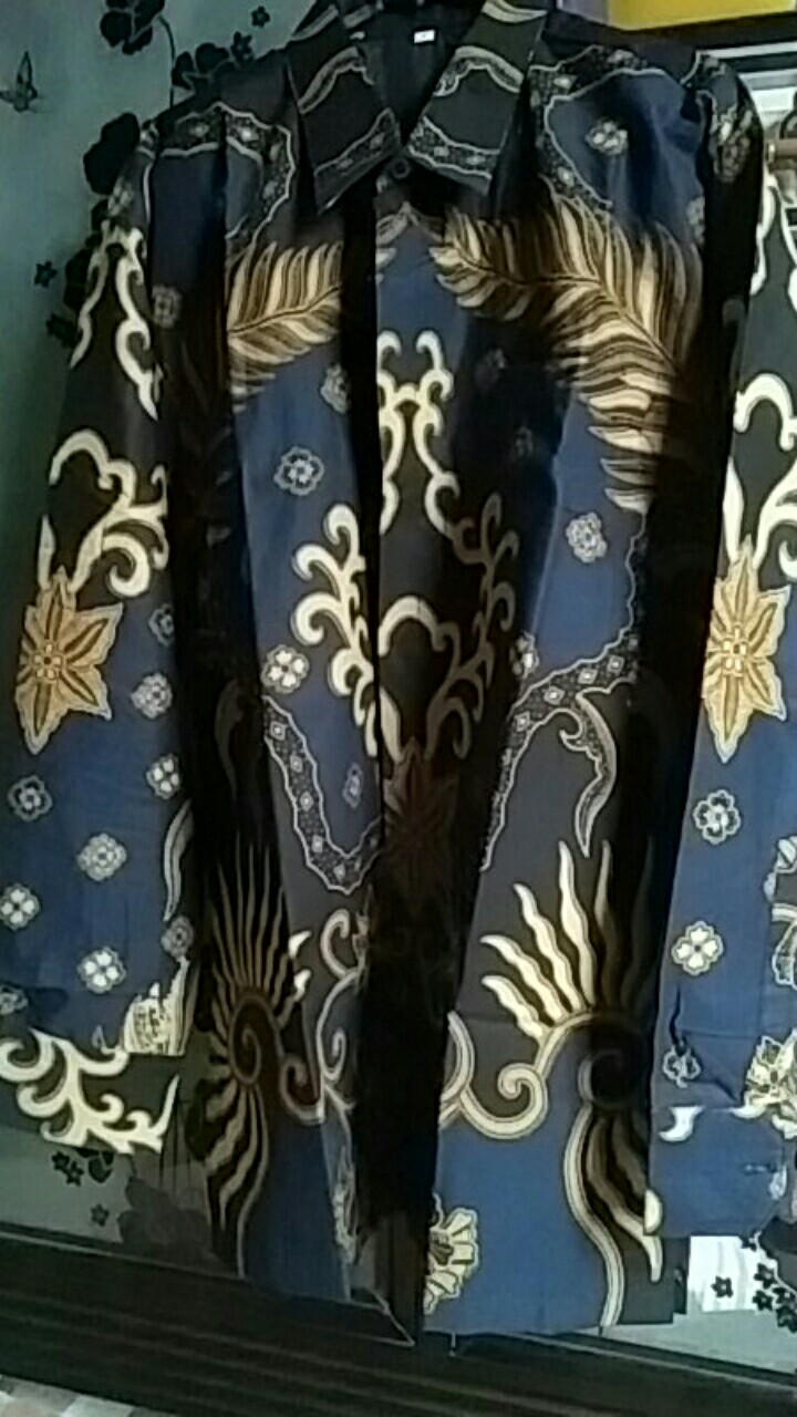 Krisno Mukti Navy Kemeja Batik Pria Lengan Panjang Full Furing Katun Halus Batu Raden