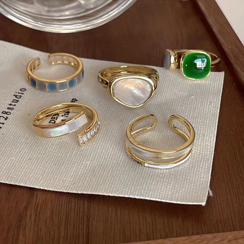 Cincin unik Bentuk Geometri Bahan Alloy Hias Berlian Imitasi Untuk Wanita korea