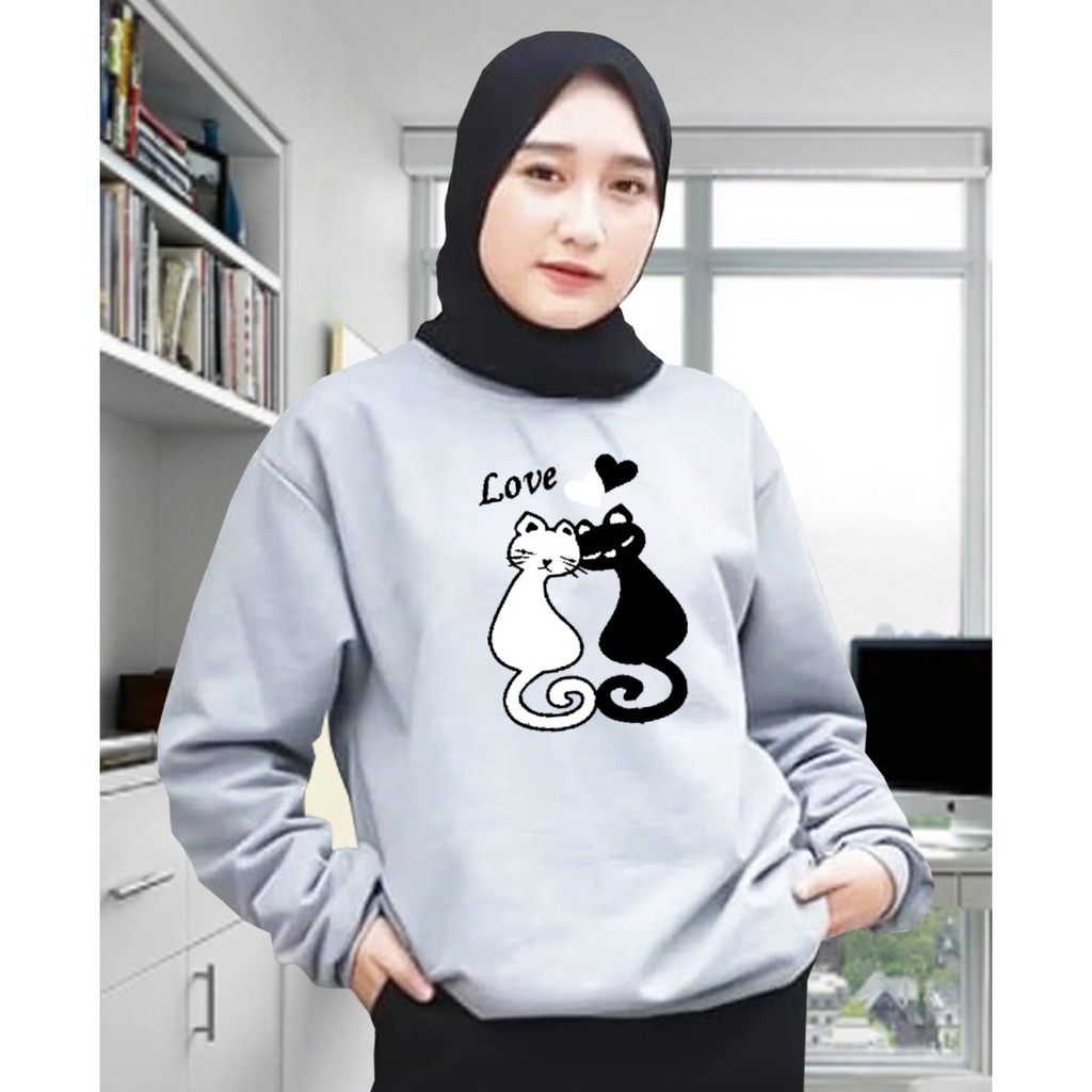 Kaos Lengan Panjang meow 2 / Kaos Sweatshirt / Atasan Wanita / Atasan Wanita Lengan Panjang