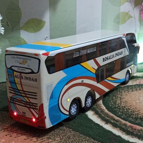 miniatur bus bis  mainan bus bis double deker Rosalia Indah plus lampu