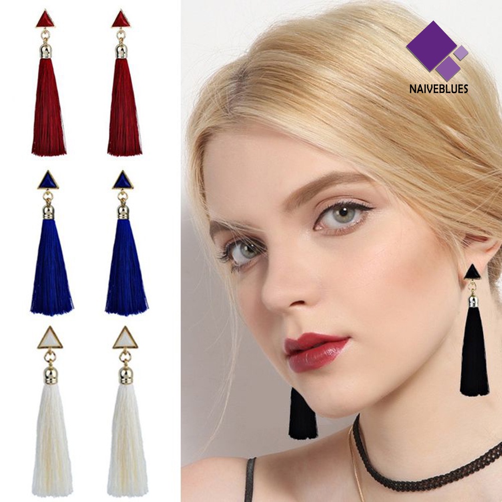 Anting Panjang Bentuk Segitiga Geometris Gaya Bohemian Untuk Wanita