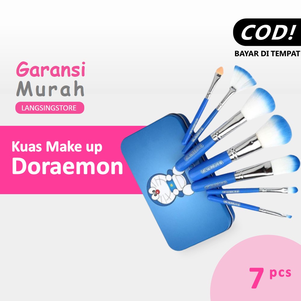 KUAS MAKE UP LENGKAP SET KUAS MAKEUP ALAT PERALATAN MAKE UP MEK UP DORAEMON BRUSH KALENG 7 in1 MURAH