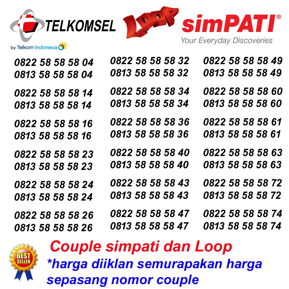 Telkomsel Simpati Loop Pasangan 4G Lte 58 58 58 kartu perdana nomor cantik couple