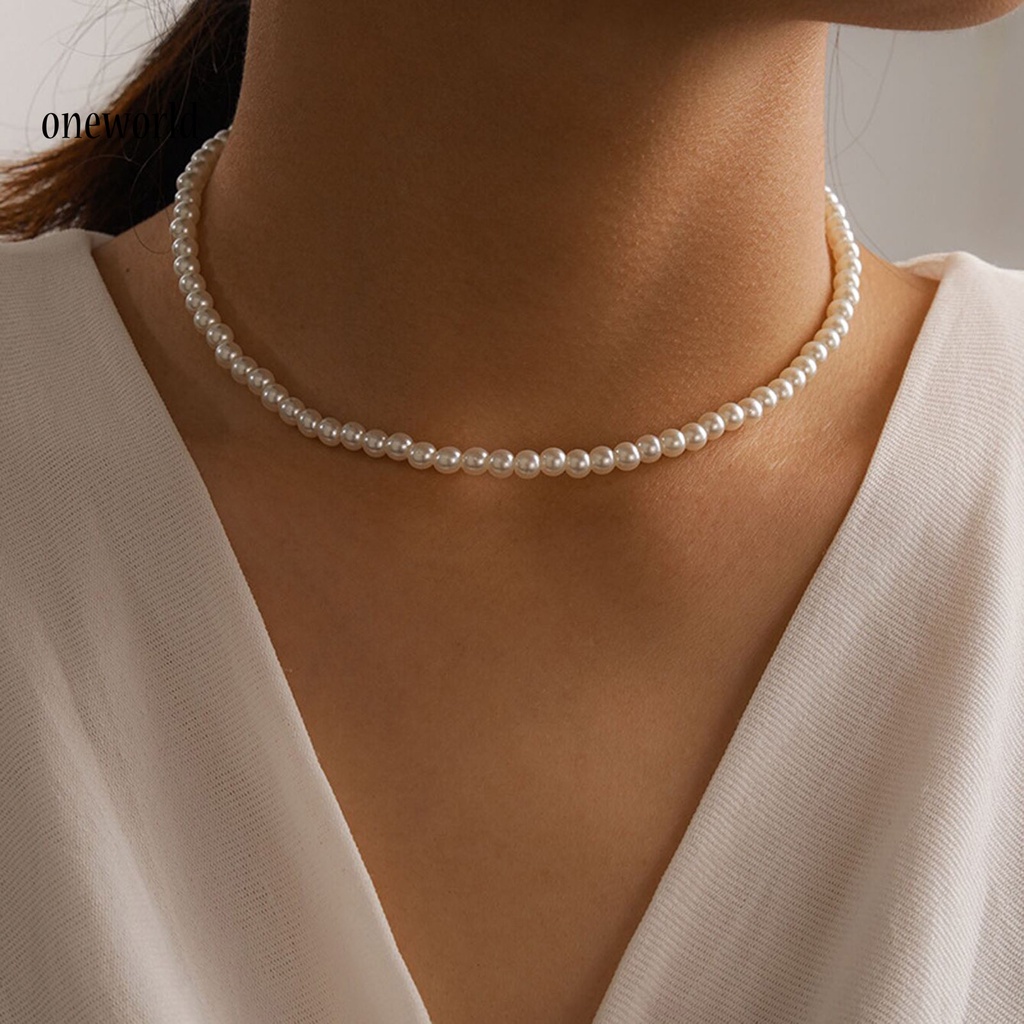 Kalung Choker Mutiara Imitasi Bahan Alloy Warna Putih Untuk Wanita