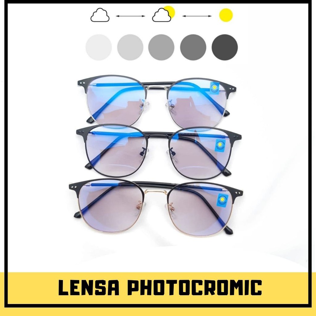Frame Kacamata Pria Wanita Lensa Photocromic Anti Radiasi UV Kaca mata Besi