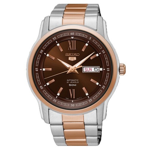 Seiko 5 SNKP18K1 Automatic Brown Dial Rosegold Dual Tone Stainless Steel - Jam Tangan Pria