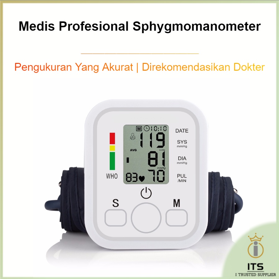 ITS Tensi darah digital otomatis akurat Gaya Lengan Sepenuhnya Otomatis Sphygmomanometer Monitor Tekanan Darah Tampilan LED besar  Sepenuhnya otomatis  alat tensi darah digital akurat lengkap ori