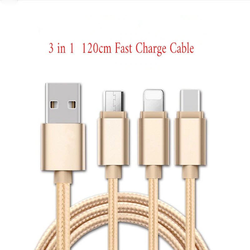 3in1 2A Fast Charge Cable mi cro USB + Type C Cable Braided Cord