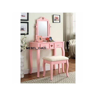 meja rias anak praktis jati warna  pink