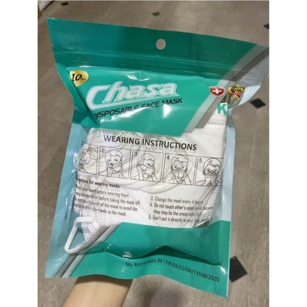 Masker KN95 Dewasa Warna (Hitam dan Putih) Chasa Isi 10 Pcs Kemenkes Murah Berkualitas (Free Masker 
