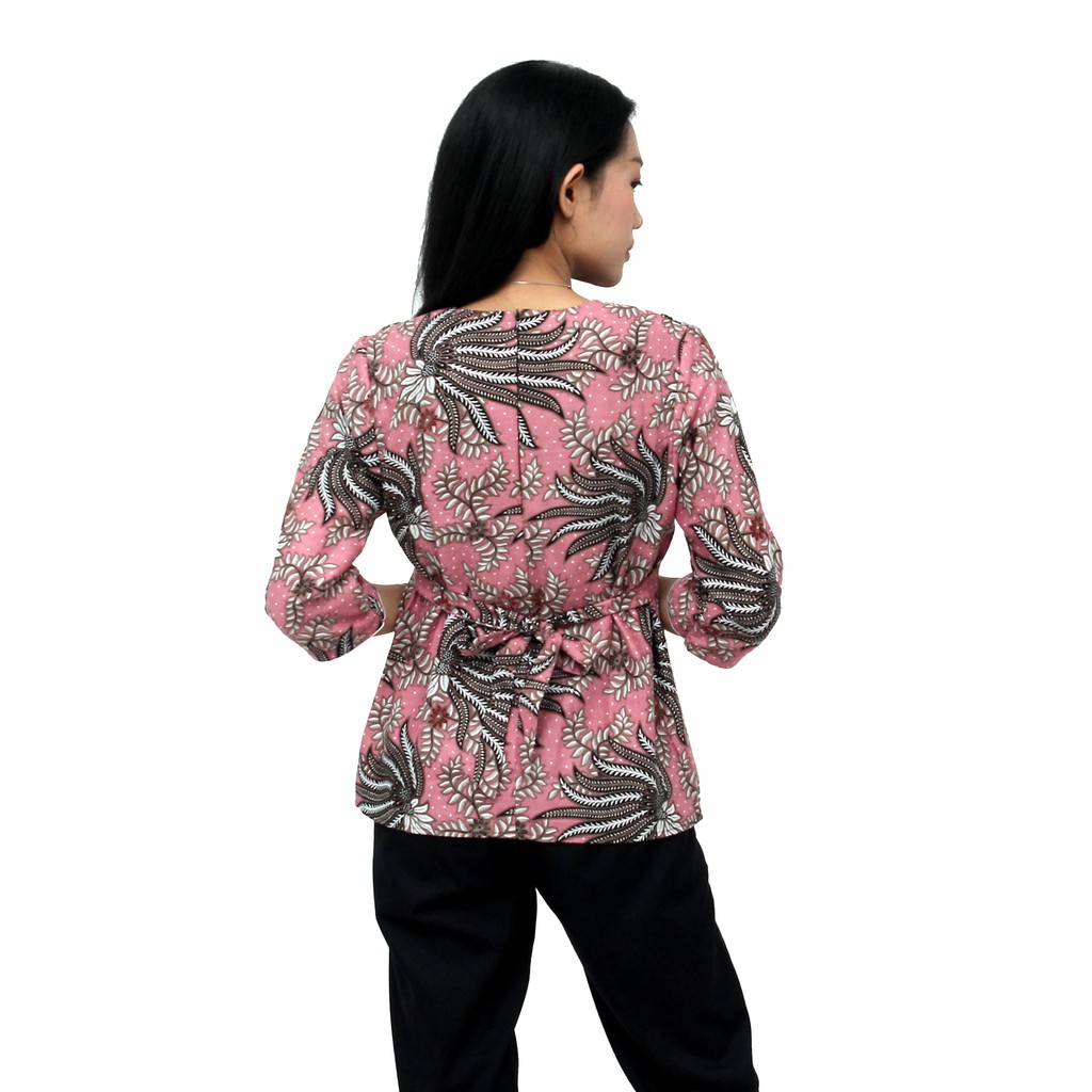 Batik Wanita Atasan Blouse Modern Warna Pink Model Peplem