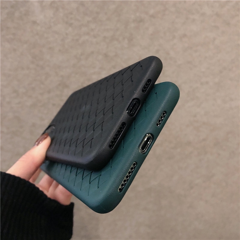 Casing iPhone 12 Pro Max 12 Mini 12 Pro 11 11Pro 11 Pro Max 6 6S Plus 7 8 Plus X XS XR XS Max SE 2020 Black Green Weave Style Soft Phone Cover Case