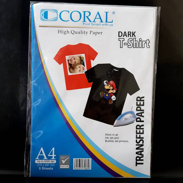 

Kertas T-Shirt Transfer Paper Dark A4 CORAL