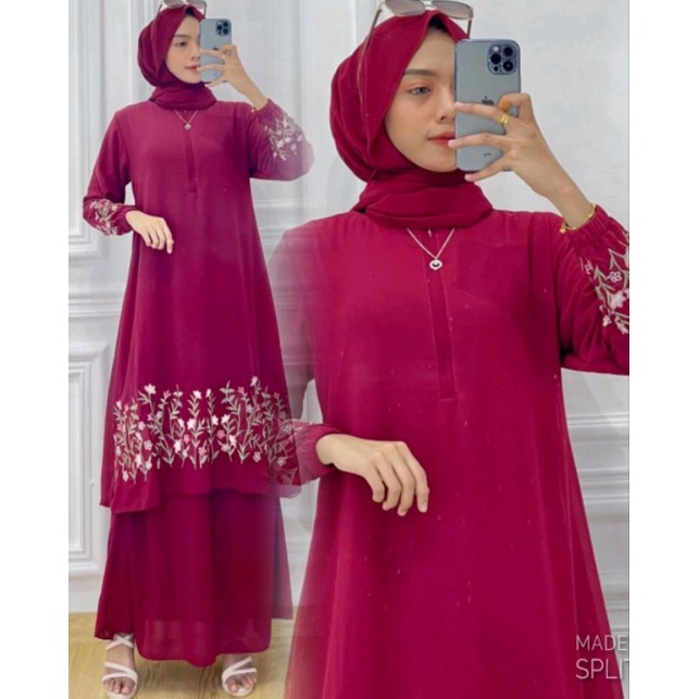 GAMIS MELAYU ZALINA BORDIR | Gamis Melayu Malaysia Ceruty Bordir Premium