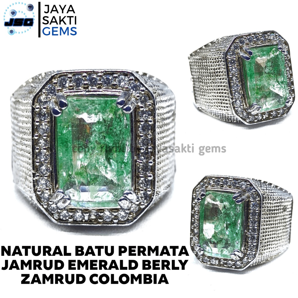 Natural Batu Permata Emerald Berly Zamrud Colombia Octagon Ring Alpaka EBZC04