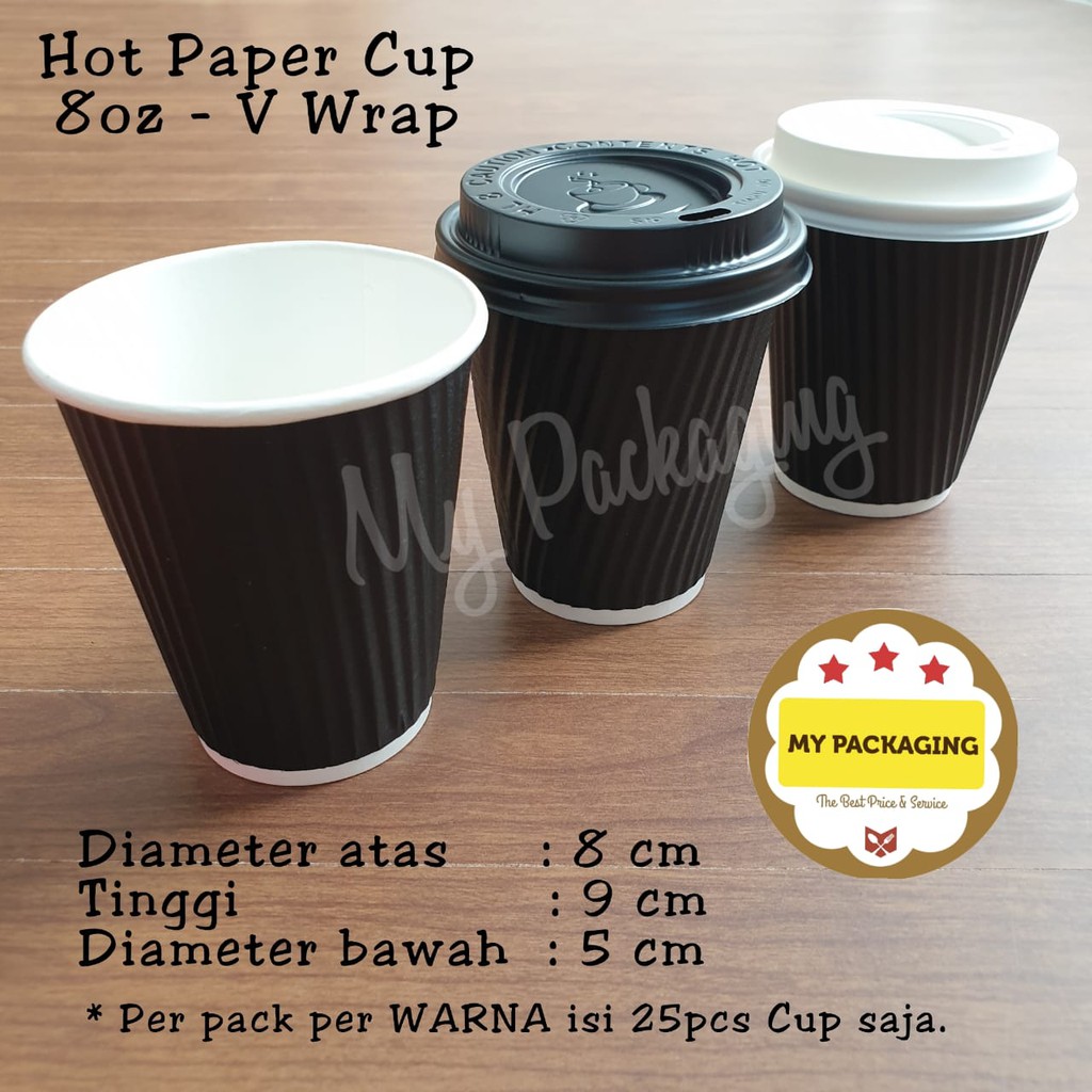 Hot Paper Cup Gelas Kopi 8oz V Wrap Barrier 210gsm TEBAL - isi 25pcs/pack