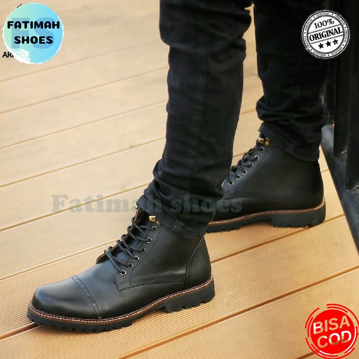 FATIMAHSHOES - Sepatu Boots Kulit Klasik Sepatu Kulit Pria Sepatu Kerja Kantor Pria Original Sepatu Tinggi Sepatu Janggel Sepatu Boot