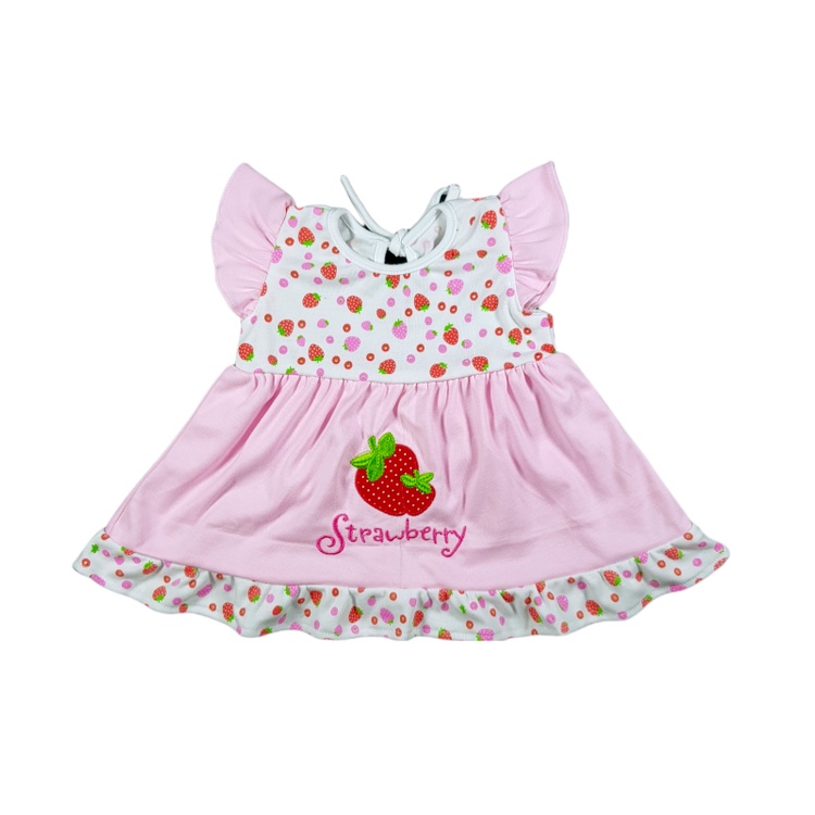 Jemico | dress bayi perempuan motif strawberry usia 1 bulan - 6 bulan