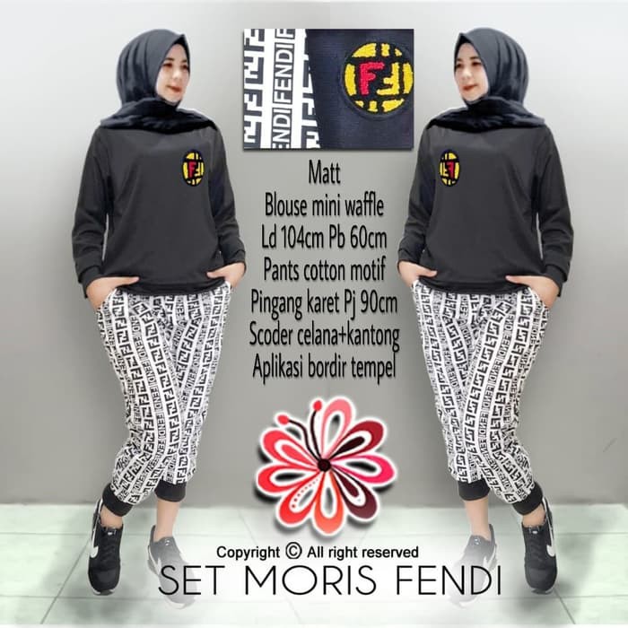 en170 Alg- Set Moris Fendi Hitam Baju setelan muslim Baju muslim