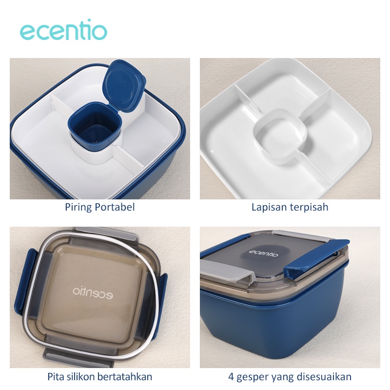 ecentio &amp; FOODI lunch box set 2 susun salad 1100ml tas bekal makanan cangkir sup 500ml/580ml Sendok set 304 stainless 4 pcs Hijau/Biru/tempat makan anak sekolah/kotak makan anti tumpah/PBA free/free sendok