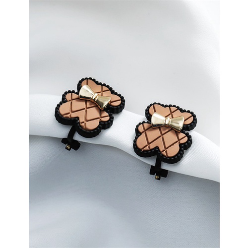 LRC Anting Fashion Brown Ear Colorful Bear Bow Earrings