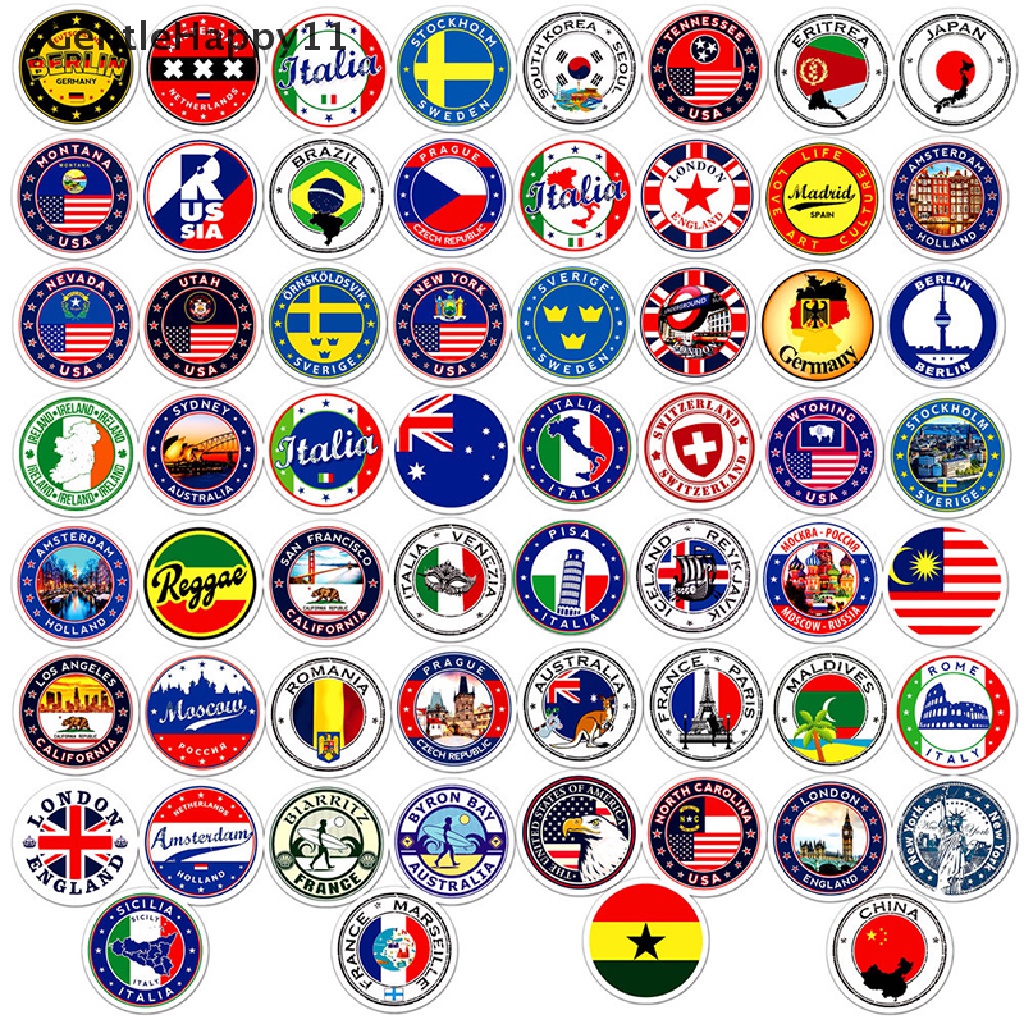 Gentlehappy 60Pcs Bendera Nasional Stiker DIY Scrapbooking Koper Amplop Sealing Sticker