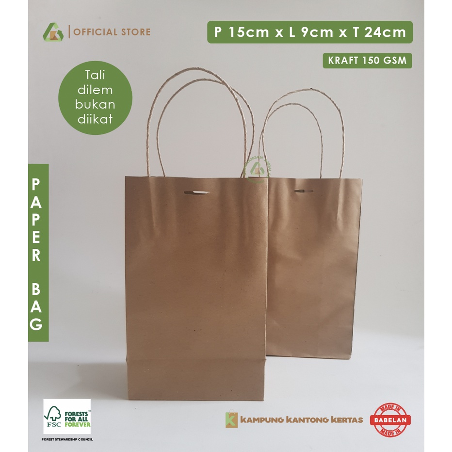 

Paper Bag polos P15 L9 T24 Kraft 125g Kantong Kertas Coklat - PB MINI PAK ISI 10 (WAJIB MEMBELI EXTRA PACKING)