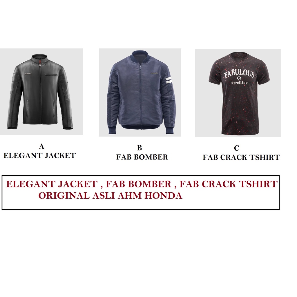 JAKET JACKET TSHIRT ELEGANT BOMBER CRACK ORIGINAL ASLI AHM HONDA AHJK0301023 AHJK0201023 AHTS0301038
