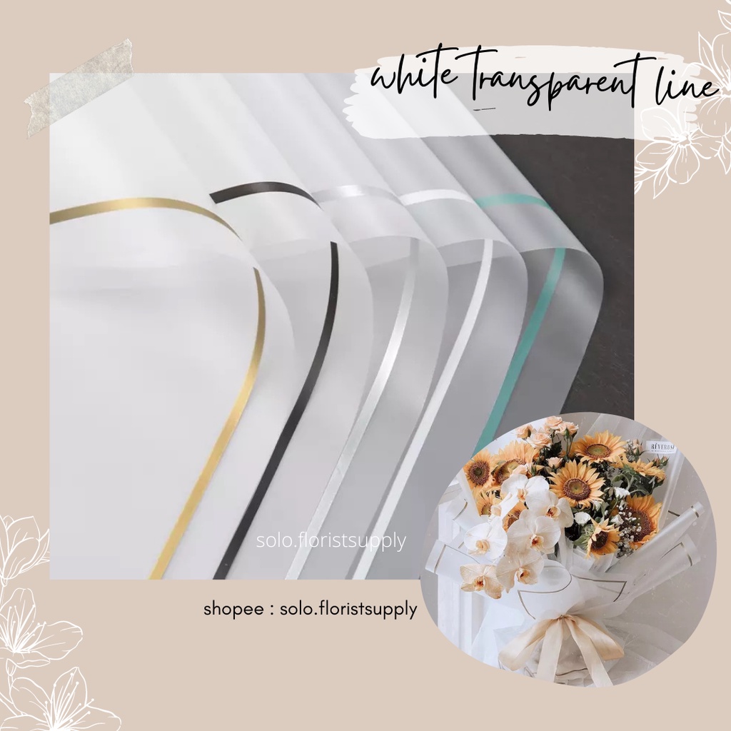 

(ECER) WHITE TRANSPARENT LINE COLOR FLOWER WRAPPING KERTAS BUKET PEMBUNGKUS BUNGA BUKET CELLOPHANE