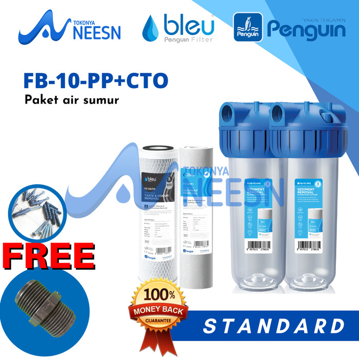 Paketan Filter Air sumur | Tanah | PAM | PDAM  Penguin BLEU &amp; EUBY 10 inch STD PP + CTO