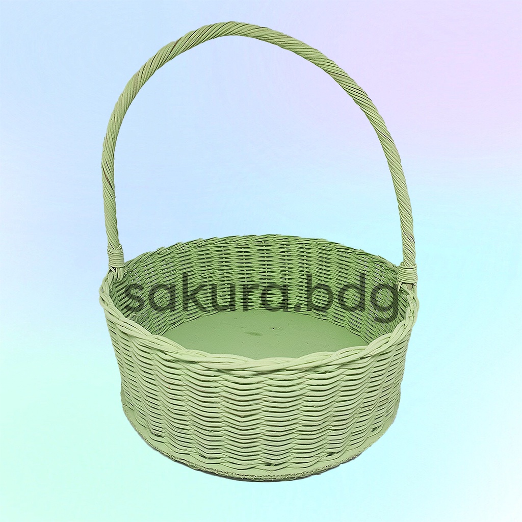 

K89S - Keranjang rotan bulat tangkai alas triplek S 20x7 cm hampers parcel hantaran seserahan souvenir buah bunga kosmetik piknik kado