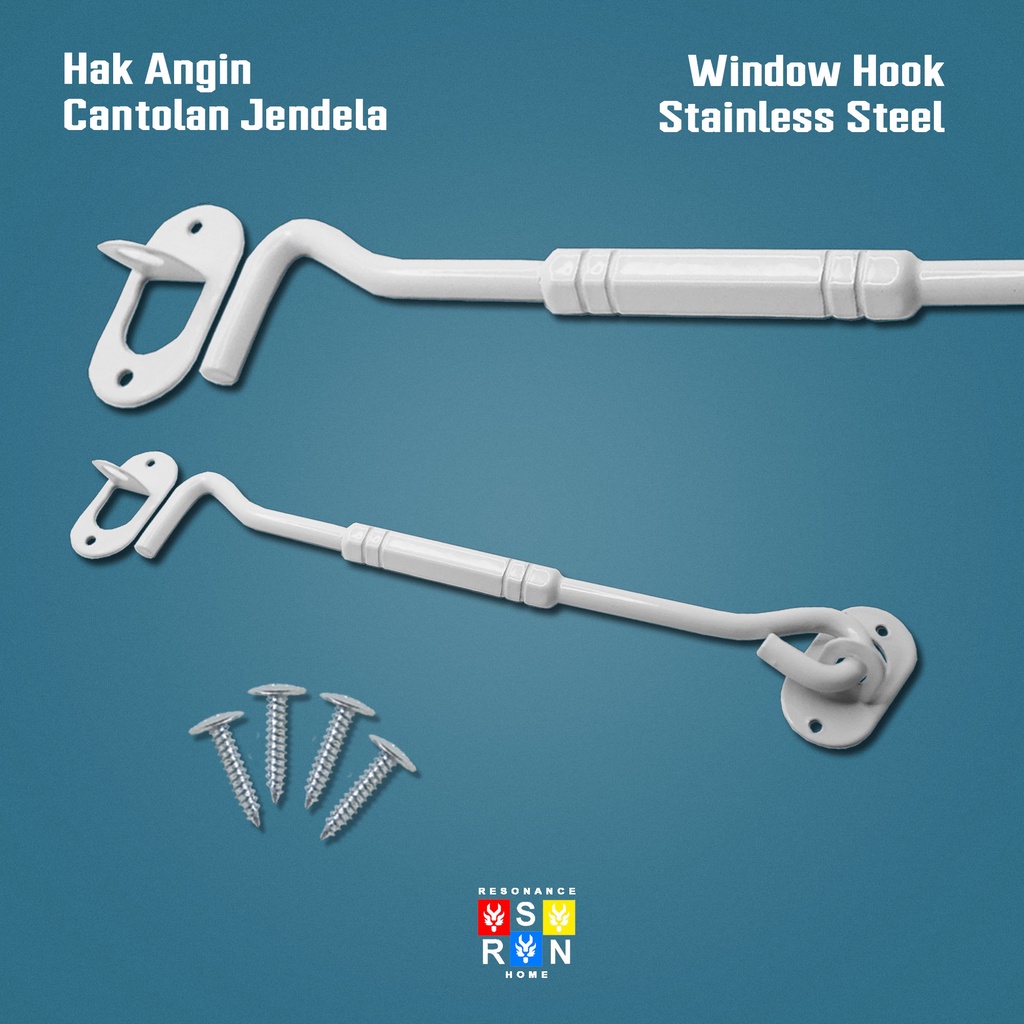 Hak Angin Segi Coating Putih / Cantolan Penahan Jendela 8 Inch / 20cm Window Hook Resonance Home