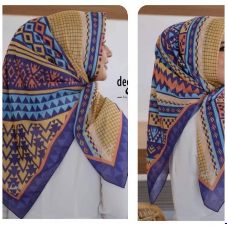 Hijab deenay motif Lily kuning jilbab kerudung segi empat