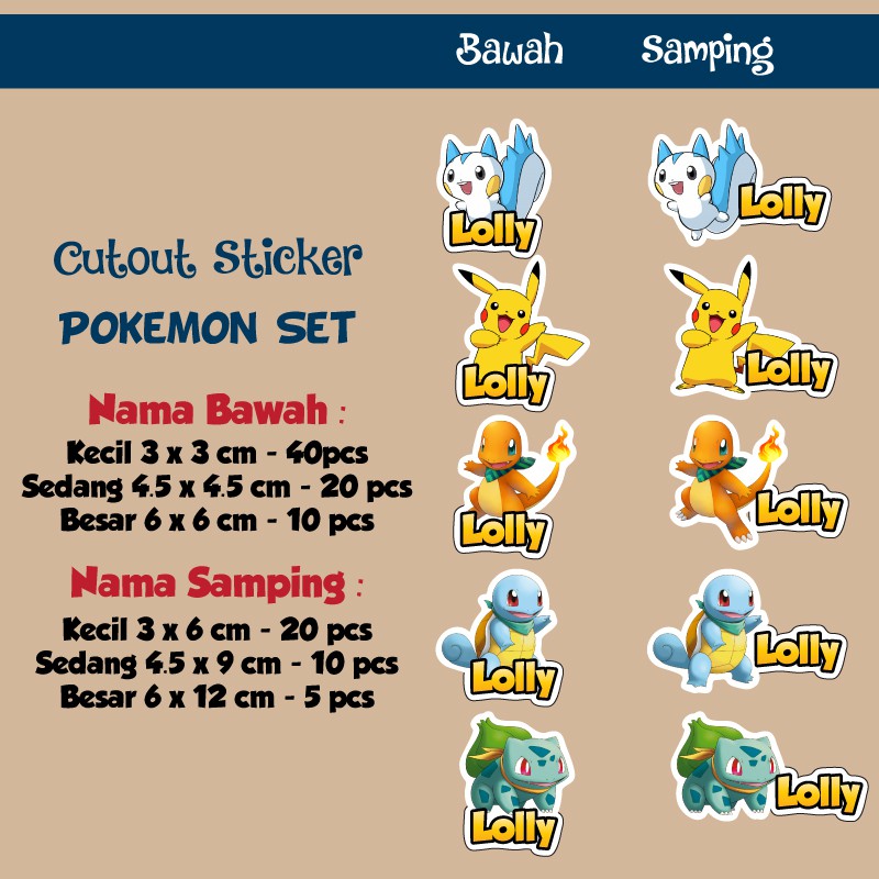 

Stiker Label Nama Waterproof Cutout Pokemon (Set)