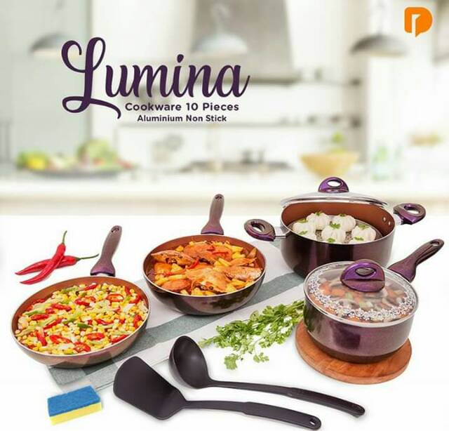 Teflon panci set ungu Lumina cookware 10 pieces
