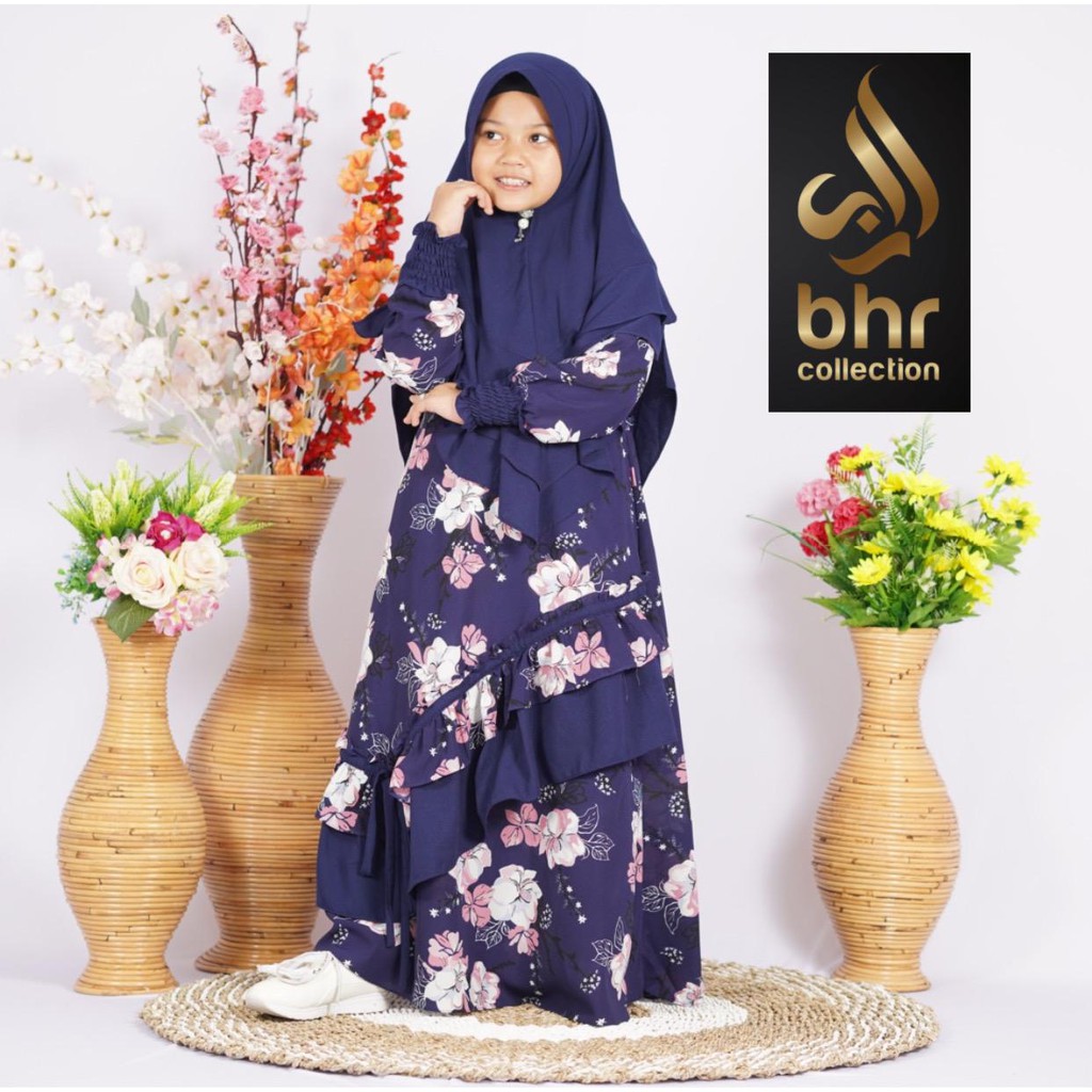 Baju Gamis Muslim Anak Perempuan Syari 4-13 Warna NAVY ...
