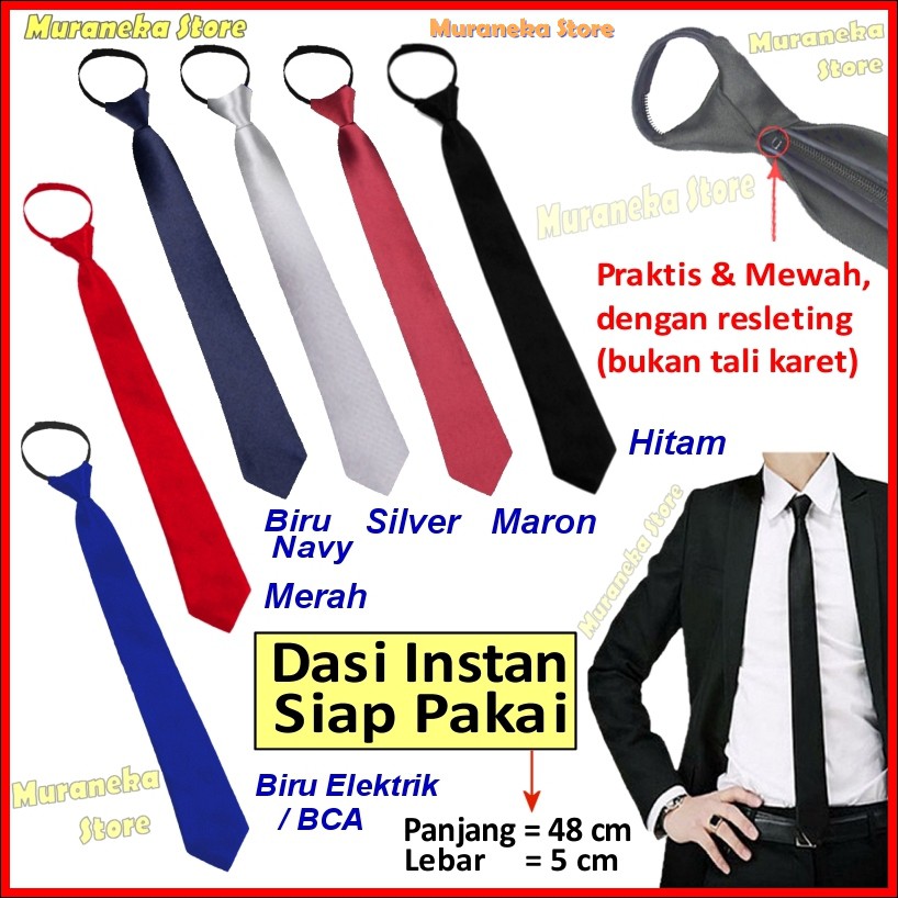 Dasi Pria Instan Resleting Slim Langsung Pakai Hitam Formal Merah Jadi Otomatis Warna Polos Biru tie